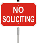 No Soliciting Sign with Stake, 12" x 8" Heavy Duty Aluminum Signs & 28" Long Aluminum Alloy Stakes, Red No Soliciting Sign for House, Home Yard Decor