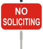 No Soliciting Sign with Stake, 12" x 8" Heavy Duty Aluminum Signs & 28" Long Aluminum Alloy Stakes, Red No Soliciting Sign for House, Home Yard Decor