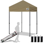 Eurmax USA 5'x5' Pop Up Canopy Tent Commercial Instant Canopies with Heavy Duty Roller Bag,Bonus 4 Sand Weights Bags (Khaki)