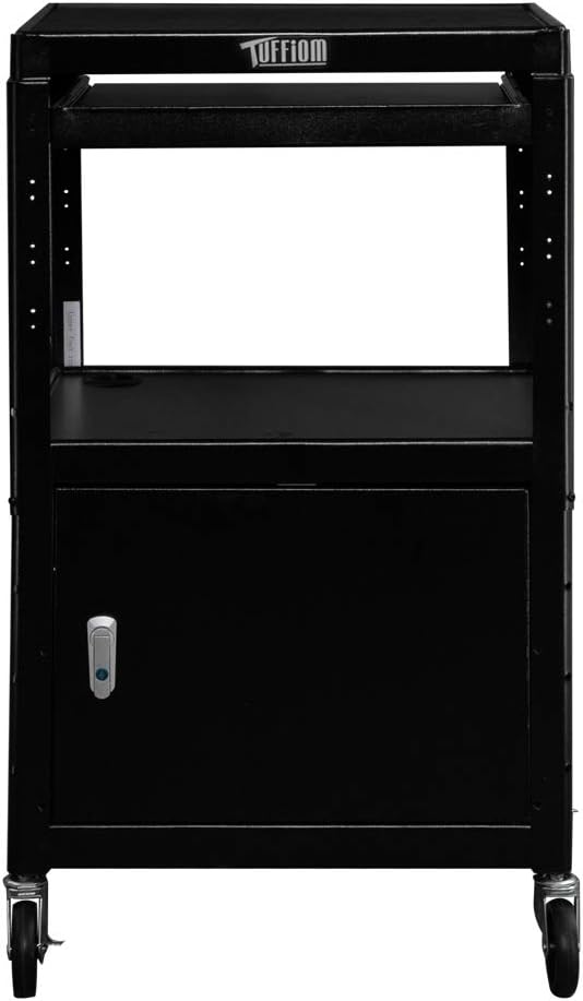 TUFFIOM AV Presentation Cart for Video Projector, Laptop Computer, Mobile Workstation Utility Media Cart for School Classroom Office, Rolling Storage Stand with Locking Cabinet Keyboard Shelf
