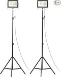 LIVOWALNY 2PCS LED Work Lights with Stand, 110W 11000 Lumens Portable Tripod Light with 13FT Cord, IP65 Waterproof Adjustable Head Tower Flood Light for Job Site Workshop Garage Construction Lighting