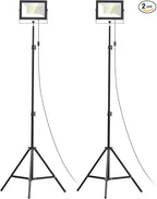 LIVOWALNY 2PCS LED Work Lights with Stand, 110W 11000 Lumens Portable Tripod Light with 13FT Cord, IP65 Waterproof Adjustable Head Tower Flood Light for Job Site Workshop Garage Construction Lighting