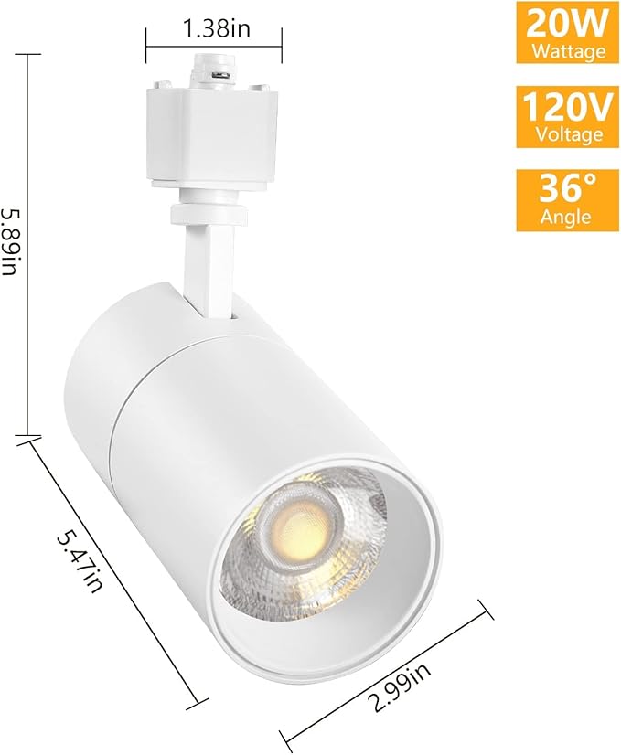 VANoopee 3-Color in 1 20W H Track Lighting Heads Dimmable Flicker Free Bright LED Track Lighting Fixtures for Accent Retail Kitchen Artwork, Linear Track Light H Type - CRI90+ 36° White - 3 Pack