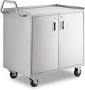 21" x 33" Commercial NSF Stainless Steel Utility Cart - 3 Shelf Enclosed Base with Locking Doors, Heavy-Duty Service Cart on Wheels for Kitchens and Catering