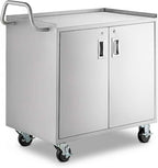 21" x 33" Commercial NSF Stainless Steel Utility Cart - 3 Shelf Enclosed Base with Locking Doors, Heavy-Duty Service Cart on Wheels for Kitchens and Catering