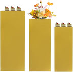 OUKANING 3 PCS Metal Display Pedestal Stands, Square Gold Display Stands Pillars, Decoration Cube Sculpture Display Column for Wedding Party Baby Shower Birthday, H31.49'', 25.59'', 23.62''