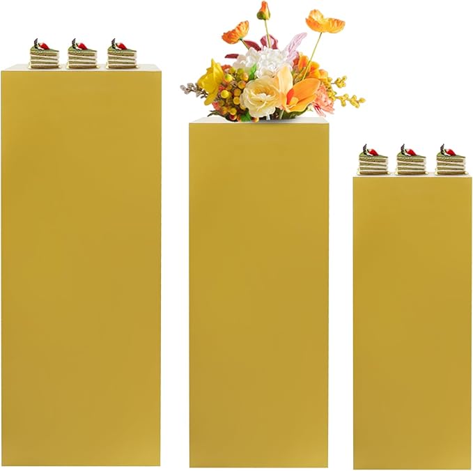 6Pcs Metal Display Pedestal Stands, Square Flower Display Pillars Rack for Wedding Party Decor, Dessert Table Display Cake Plant, Column Decorative Cube (Gold, 3PCS)