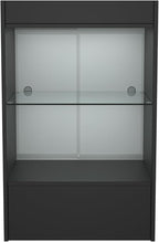 Glass Front Cash Register Stand – 24" W x 18" D x 38" H – Black Retail Counter with Sliding Glass Door & Locking Storage Cabinet