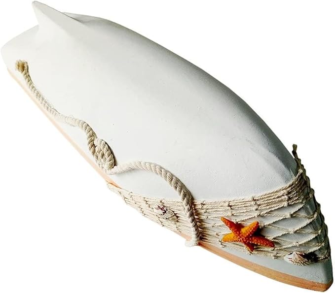 White Wooden Boat Tray Decor Decorative Nautical Boat Ornament Decor Wood Boat Tray Decorations Beach Theme Bathroom Decor Boats Shelf Decor 17 Inch