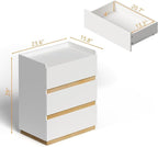 Large Modern Nightstand White Bedside Table, 3 Drawer Dresser Wood Stackable Storage Drawers for Clothes for Closet, Bedroom, 24"x16"x29"