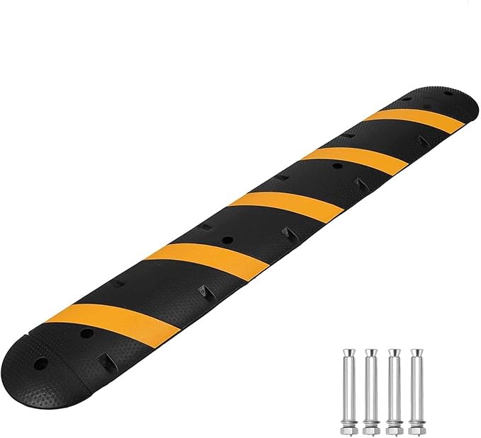 1 Pack 6FT Speed Bumps for Road, Heavy Duty 25,000 Lbs Capacity Traffic Rubber Speed Humps with 2 Channel Floor Cord Cover for Asphalt Concrete Gravel Driveway Road Cable Protector Ramp