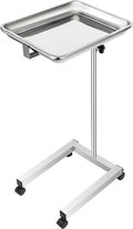 VEVOR Lab Cart, Stainless Steel Mayo Tray Stand 18 x 14 in Trolley Mayo Stand, Adjustable Height 32-51 in Instrument Tray with Removable Tray & 4 Omnidirectional Wheels, Ideal for Home Equipment