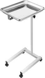 VEVOR Lab Cart, Stainless Steel Mayo Tray Stand 18 x 14 in Trolley Mayo Stand, Adjustable Height 32-51 in Instrument Tray with Removable Tray & 4 Omnidirectional Wheels, Ideal for Home Equipment