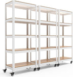 HOMEDANT House 5-Tier Metal Rolling Cart Shelf Rack Casters Heavy Duty Laminated Wheel Shelving Unit Adjustable Utility Storage Shelves Organizer Shelf Kitchen Garage (3, (S) 24.4" W, White)