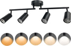 Jolux LED 4 Light Track Lighting Kit, Black 4 Way Ceiling Spot Lighting, Included 4 GU10 Bulbs 1100LM 5CCT Selectable,Flexibly Rotatable Light Head for Kitchen Cabinet Art Walls Hallway Living Room