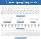 LED White Track Lighting Kit, 3CCT 10W Track Lights Heads 3000K/4000K/6000K Adjustable with 13.12FT H-Type Track Light Rails 12PCS Ceiling Spotlight Fixture Replaceable GU10 Bulb