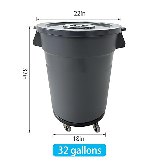 Outdoor Trash Can with Lid, 32 Gallon Trash Can with Lid and Wheels, Heavy-Duty Construction, Perfect Backyard, Deck, or Garage (2 Pack)
