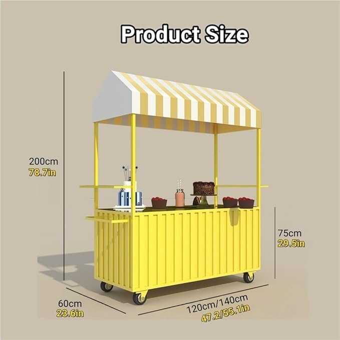 Outdoor Food Vendor Cart with Canopy, Portable Mobile Street Food Stand, Foldable Commercial Vending Trolley Kiosk for Markets and Events(Pink,55.1in)