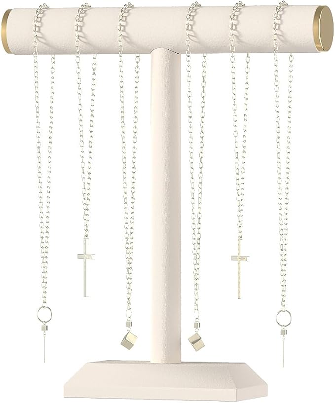Julysky T-Bar Necklace Holder Stand,Necklace Display Stand for Selling,Necklace Organizer for Women,Necklace and Bracelet Hanger,Jewelry Stand,Necklace Storage Stand,Necklace Tree（Beige）