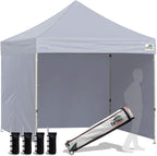 Eurmax USA 8'x8' Pop-up Canopy Tent Commercial Instant Canopies with 4 Removable Zipper End Side Walls and Roller Bag, Bonus 4 SandBags(Gray)