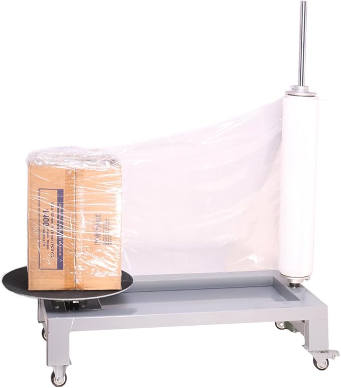 Manual Table Stretch Film Dispenser Wrapping Pallet Machine, Heavy Duty Film Dispenser Wrap Bench for 12-27.5" Rolls Film, with Rolling Wheel & Brake Knob and Sunken Storage Tray