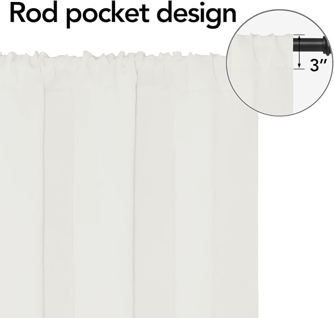 Easy-Going Rod Pocket Blackout Curtains for Bedroom, Room Darkening Window Curtains for Living Room, Thermal Insulated Noise Reduction Solid Window Drapes, 2 Panels(42x84 in, Ivory)