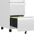 2 Drawer File Cabinet with Lock, Rolling File Cabinets for Home Office, Small Metal Filing Cabinet Office Drawers Under Desk for Letters/Legal/A4 Size, Assembly Required