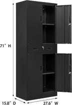 BESFUR 71" H Metal Storage Cabinet with 1 Lockable Drawer and 2 Lockable Doors, Garage Storage Cabinet with 2 Adjustable Shelves, Locking Cabinet for Garage, Office, School - Black
