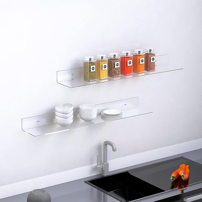 36 Inches Acrylic Wall Shelves 2 Pack, Floating Shelf for Wall Mounting, Acrylic Display Ledges for Funko Pop Figures, Home Décor, Living Room, Gaming Room, Plants(36 inch, Clear)