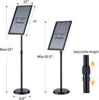 Heavy Duty Adjustable Pedestal Poster Sign Stand, 11x17 Aluminum Open Floor Standing Sign Holder for Vertical and Horizontal View Display. (2 Pack, Black)