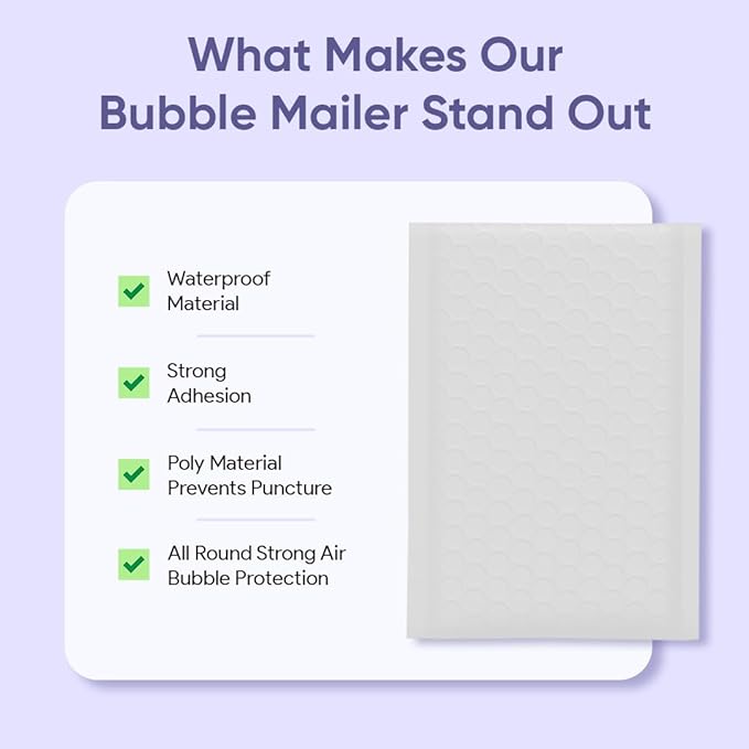 White 8.5x12 Inch Poly Bubble Mailers #2 |Self Seal Padded Envelopes | Air Cushioned Bubble Mailer | Usable Size 8.5x11 Inch | 100 Pack Bulk | Waterproof | Lightweight Mailing Shipping Bags