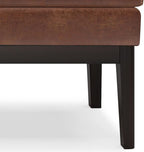 SIMPLIHOME Carlson Ottoman Bench - 45 inch Wide Upholstered Vegan Leather Rectangle Ottoman in Distressed Saddle Brown, Mid Century Modern Bench for Bedroom or Living Room with Padded Seat
