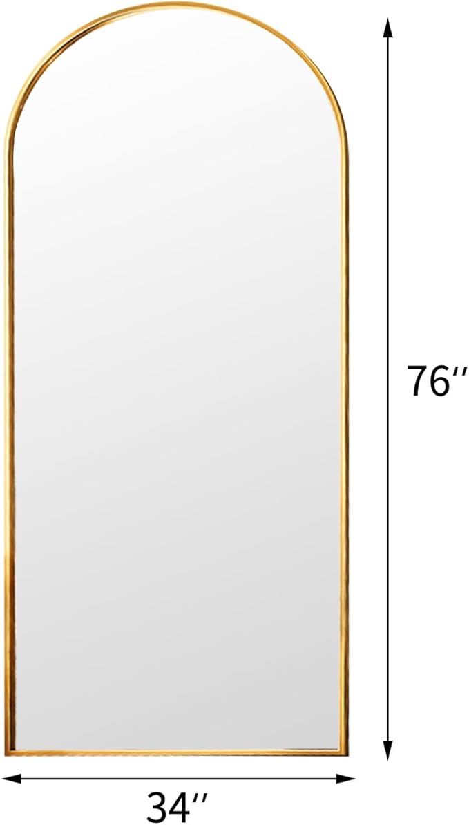 Floor Full Length Mirror, Arched Mirrors Full Length 76"x34" Freestanding Large/with Aluminum Frame & Wall Mounted & Hanging or Leaning & Full Body Mirror for Bedroom, (Gold)