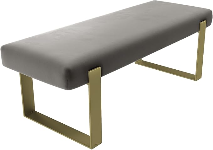 VANT Upholstered Bed Bench - Velvet Gothic Grey - Burnished Brass - Contemporary Modern, Bedroom Bench Seat, Hallway, or Entryway