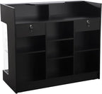 48" W x 22" D x 42" H - Tempered Glass Retail Display Case, Black Reception Desk, Retail Checkout Counter with Lockable Drawers, Suitable for Offices, Retail Stores and Boutiques