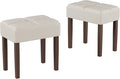 Two Leather Vanity Stool, 18.7 Inch Wide Rectangle Ottoman Bench for Makeup Room, A Set Vanity Chair with Wood Legs for Piano Room, Bedroom,Living Room with Customizable (Cream)