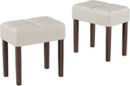 Two Leather Vanity Stool, 18.7 Inch Wide Rectangle Ottoman Bench for Makeup Room, A Set Vanity Chair with Wood Legs for Piano Room, Bedroom,Living Room with Customizable (Cream)