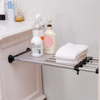 BAOYOUNI Adjustable Shelving Expandable Closet Shelves Tension Rod Clothes Hanger Storage Rack DIY Cabinet Wardrobe Kitchen Bathroom Divider Separator Organizer, Black, 2 Pack
