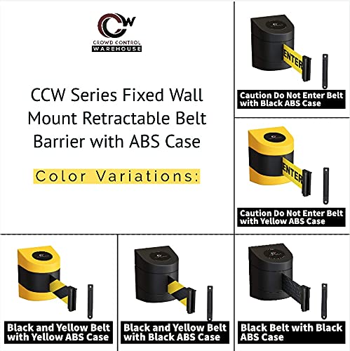 Crowd Control Warehouse - CCW Series WMB-220 Fixed Wall Mount Retractable Belt Barrier - 15 Foot, Black and Yellow Safety Belt with Yellow ABS Case