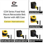 Crowd Control Warehouse - CCW Series WMB-230 Fixed Wall Mount Retractable Belt Barrier - 30 Foot, Black and Yellow Safety Belt with Yellow ABS Case, Crowd Control Barriers