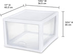 Sterilite 12-Pack 27 Quart Stacking Drawer, Clear Storage Closet Organizer, White Frame - Stackable Modular Plastic Drawers for Clothes, Accessories, Craft Supplies, Shoes or Linens