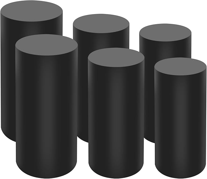 OUKANING 6 PCS Metal Display Pedestal Stands, Black Cylinder Display Stands Pillars, Decoration Cube Sculpture Display Column for Wedding Party Baby Shower Birthday, H27.56'', 26'', 23.62''
