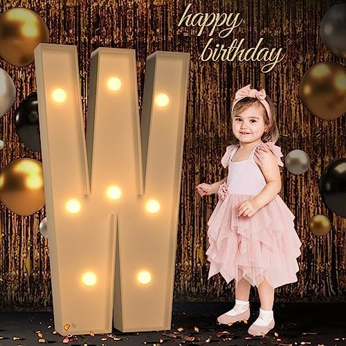 Marquee Letters 3 Feet Tall, 3FT Large Light up Letters W, Big Sign W with Warm White Light for Birthday Wedding Proposal Engagement Graduation Party Backdrop Decorations