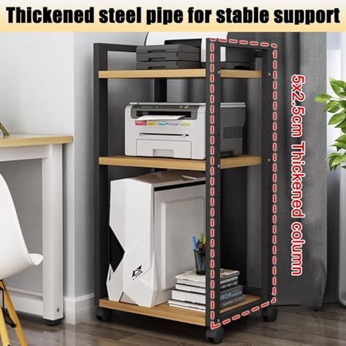 Adjustable 3-Tier Printer Stand, Heavy Duty Under Desk Cart with Storage, AV Media Table for Home Office, White & Light Walnut, Versatile Printer Table for Organization