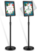 JACNITAD 2 Pack Adjustable Sign Holder Stand with Base, 8.5 x 11 Inch Vertical and Horizontal View Sign Displayed, Snap Open Frame for School Store Business Advertise Show Christmas Decor, Black