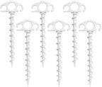 Tent Stakes Ground Anchors Screw in, 6 Pack Sand Stakes for Beach 9.4 Inch Heavy Duty Spiral Tent Pegs for Camping, Party, Hiking, Outdoor Decoration (6, White)