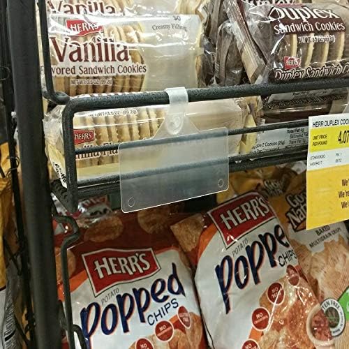 50 Pack Label Holders, Wire Shelf Label Holders, Clear Plastic Snap-On Label Holder for Wire Shelving, Adhesive Label Holder, Reusable Shelf Tags for Pantry Retail Store, Supermarket, 3" W x 1.25" H