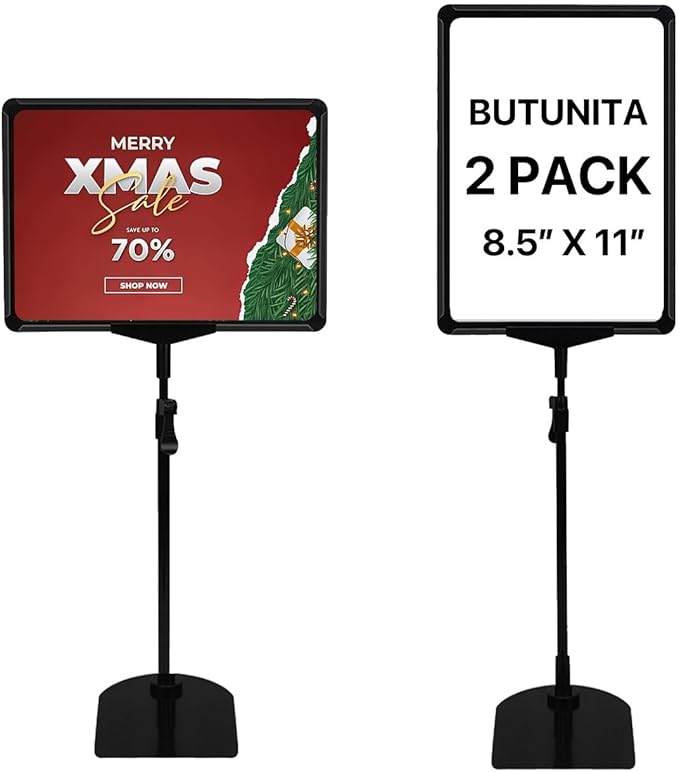Sign Holder Stand, 8.5x11 Inch Adjustable Tabletop Sign Holder Floor Stand for Supermarket, Vertical&Horizontal View Displayed (Black,2Pcs)