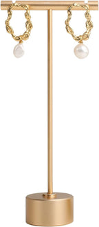 GemeShou Gold Metal Single Pair T Bar Earring Retail Display Stand for show, Tabletop Jewelry Tower Holder for Girl Women【Gold-Round Base Height 5.3"】