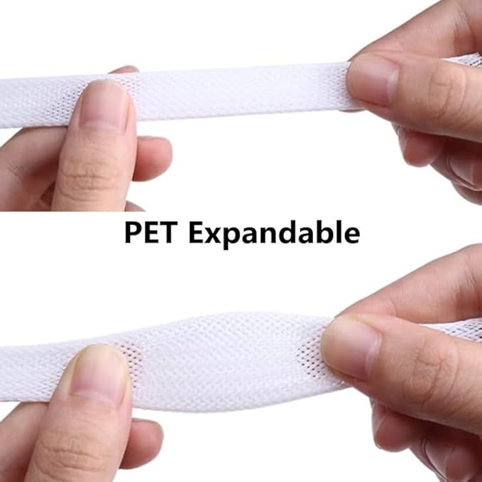 25Ft-1/4inch PET Expandable Braided Wire Sleeving,Wire Loom Cable Sleeve for TV,Computer,Home Theater,Automotive,Home Industrial,Electrical Wires,Chemical,Protect Cat from Chewing Cords,White